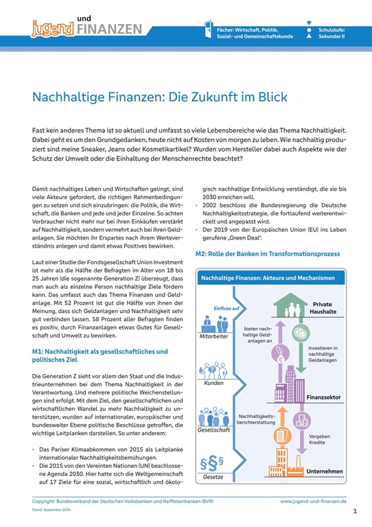 Arbeitsblatt "Nachhaltige Finanzen: Die Zukunft im Blick"